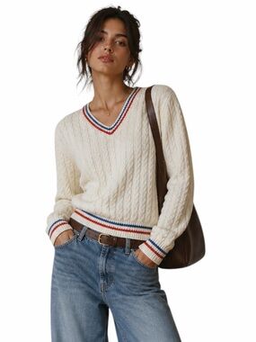 HANDMADE KNIT CABLE PREPPY VARSITY SWEATER